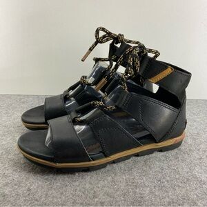 Sorel Torpeda Lace II Sandal Black Buttery Soft Leather Women's Size 8.5
